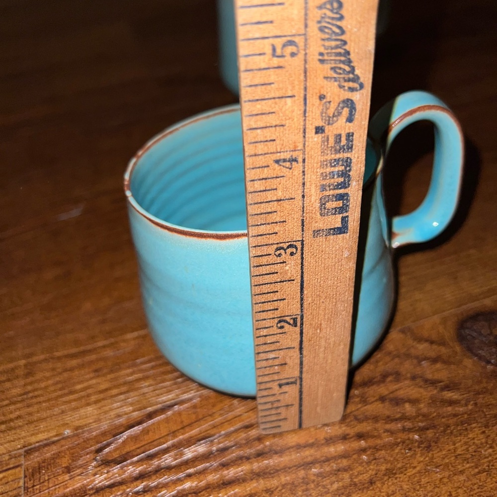 (2) Vintage Turquoise Glazed Ceramic Stoneware Pottery Small Rustic Decor Mugs - Picture 8 of 8